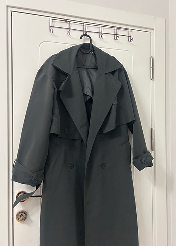 Kadın Antrasit Kemerli Uzun Trençkot - Görsel 2