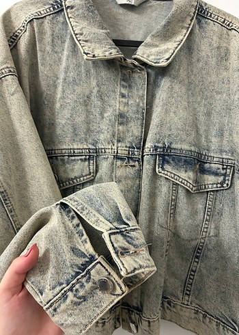 Gri Mavi Düğmeli Kadın Denim Ceket - Görsel 4