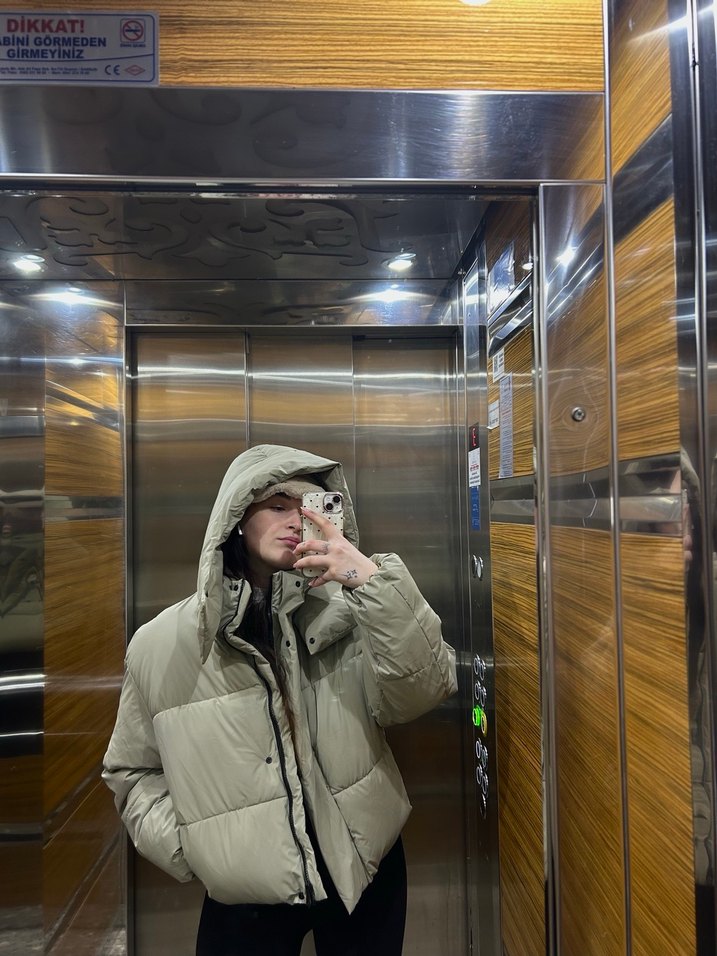 Bej Midi Kadın Kışlık Mont - Görsel 5