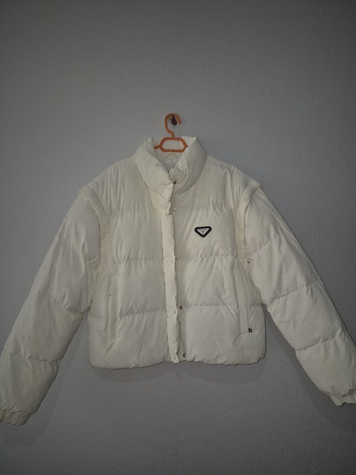 Düğmeli Beyaz Kadın mont - Görsel 2