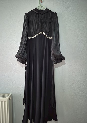 Uzun Siyah Kadın tesettür abiye - Görsel 2