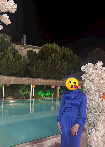 Kadın saks mavi tesettür abiye - Görsel 2