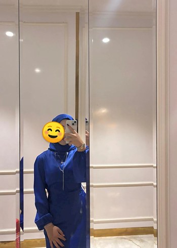 Kadın saks mavi tesettür abiye - Görsel 3