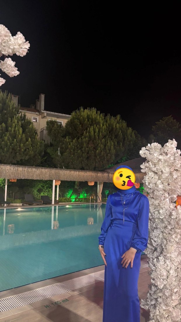 Kadın saks mavi tesettür abiye - Görsel 2