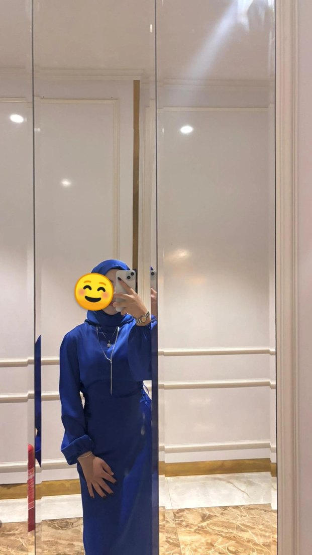 Kadın saks mavi tesettür abiye - Görsel 3