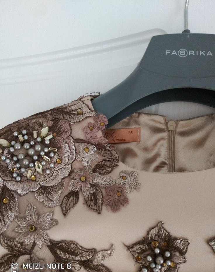 Nakışlı Bej Uzun Abiye Elbise - Görsel 3