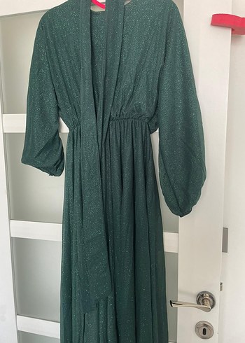 Yeşil Uzun Bohem Drapeli Elbise - Görsel 3