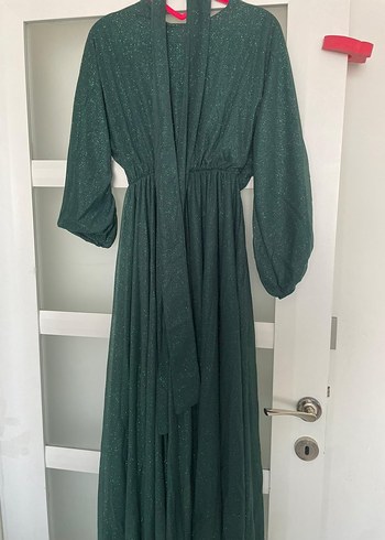 Yeşil Uzun Bohem Drapeli Elbise - Görsel 4