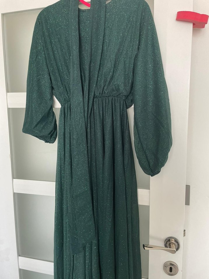 Yeşil Uzun Bohem Drapeli Elbise - Görsel 3