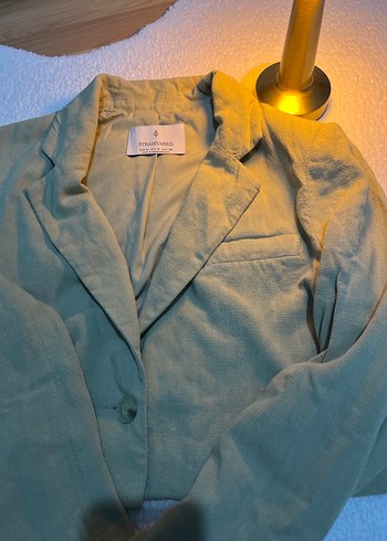 Stradivarius Haki Keten Kadın Blazer Ceket - Görsel 2