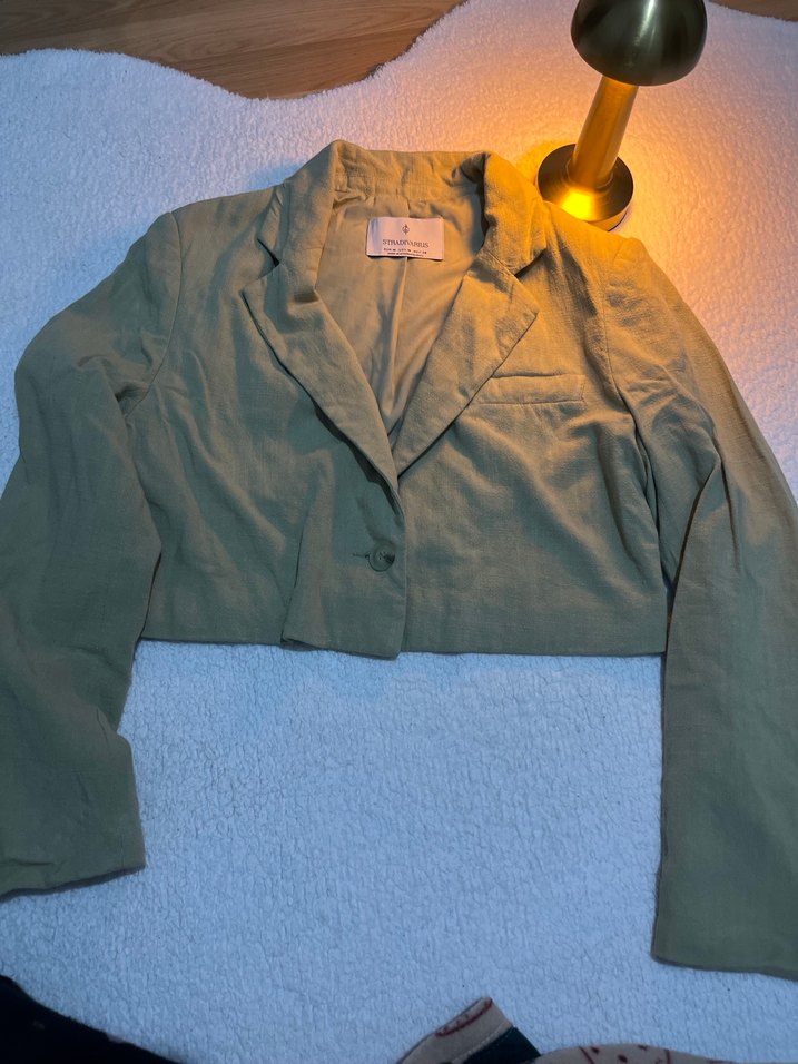 Stradivarius Haki Keten Kadın Blazer Ceket - Görsel 3