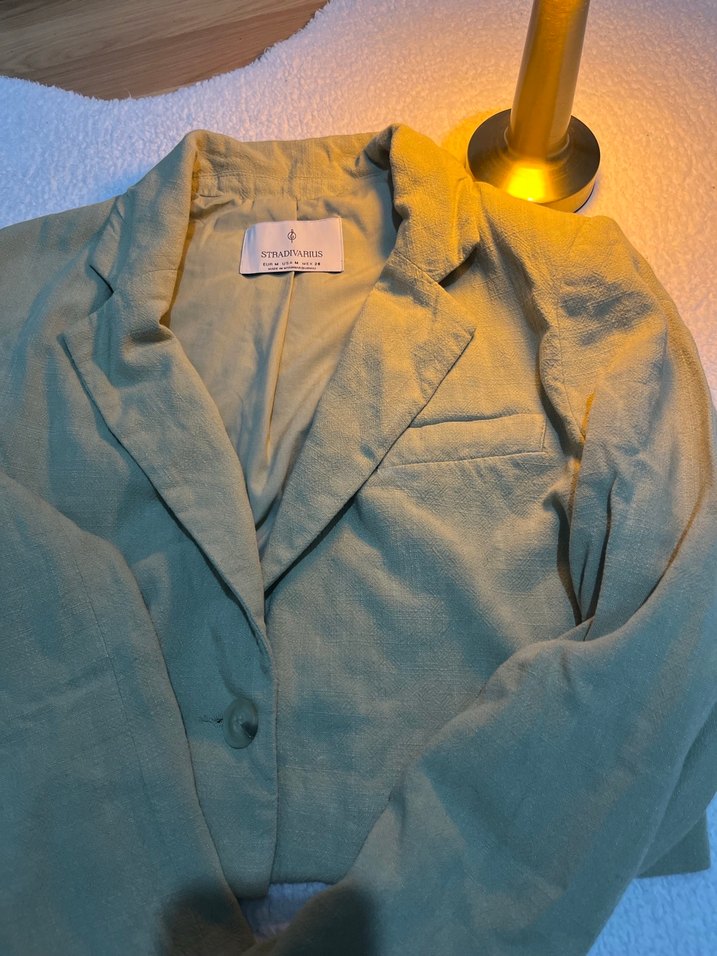 Stradivarius Haki Keten Kadın Blazer Ceket - Görsel 2