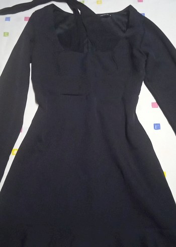 Siyah V Yaka Uzun Kollu Mini Elbise - Görsel 4