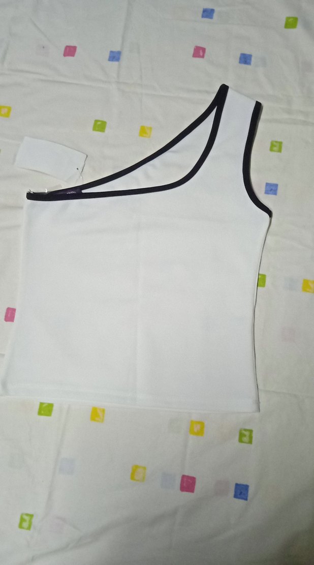 Beyaz Bayan Tek Omuz Atlet - Görsel 3