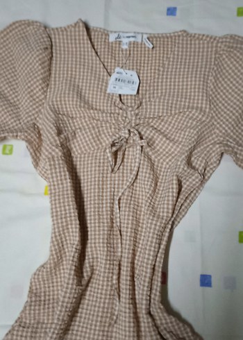 Bej Mini Bohem V Yaka Elbise - Görsel 4