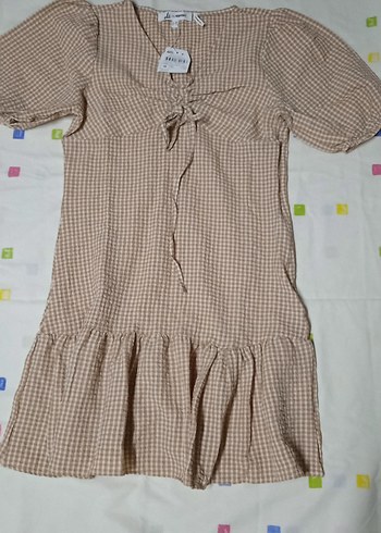 Bej Mini Bohem V Yaka Elbise - Görsel 2