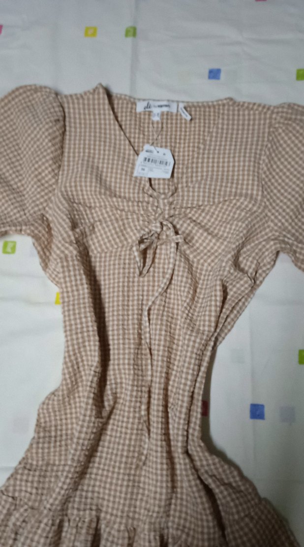 Bej Mini Bohem V Yaka Elbise - Görsel 4