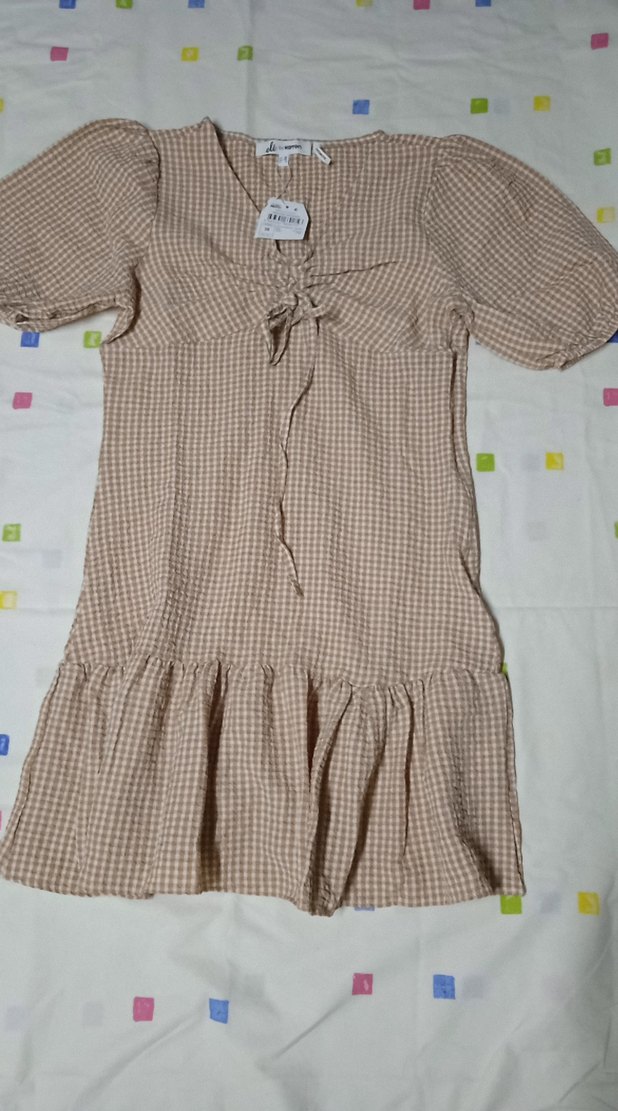 Bej Mini Bohem V Yaka Elbise - Görsel 2