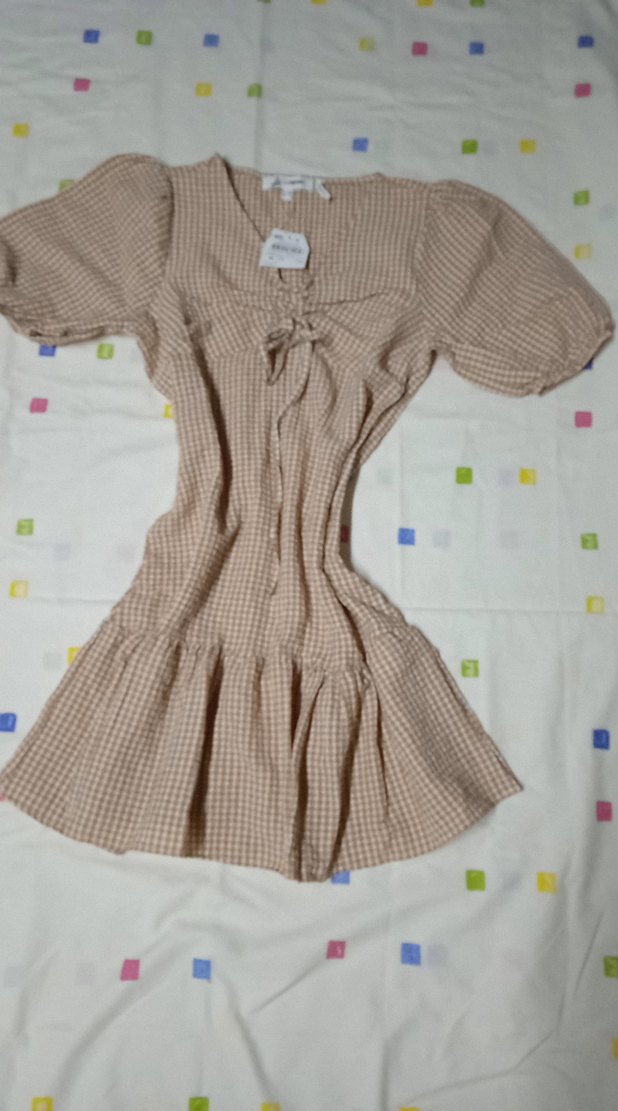 Bej Mini Bohem V Yaka Elbise - Görsel 3