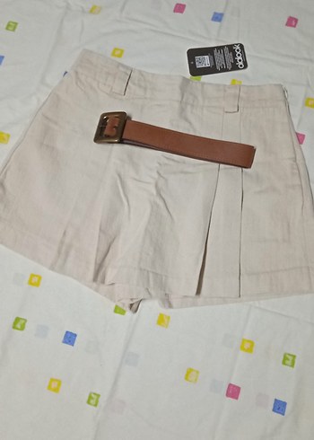 Bej Kemerli Mini Kadın Şort Etek - Görsel 3