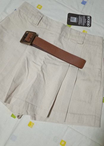 Bej Kemerli Mini Kadın Şort Etek - Görsel 5