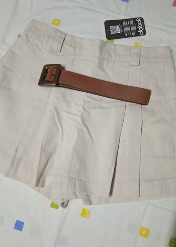 Bej Kemerli Mini Kadın Şort Etek - Görsel 4