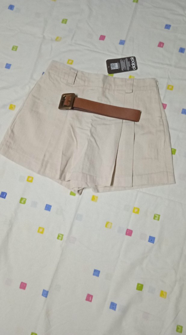 Bej Kemerli Mini Kadın Şort Etek - Görsel 2