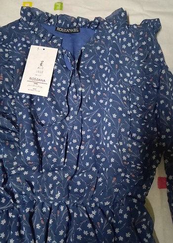 Mavi Renkli V Yaka Uzun Kollu Midi Elbise - Görsel 6