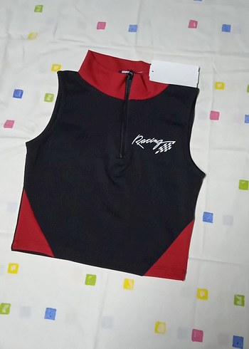 Kırmızı Siyah Fermuarlı Bluz - Görsel 3