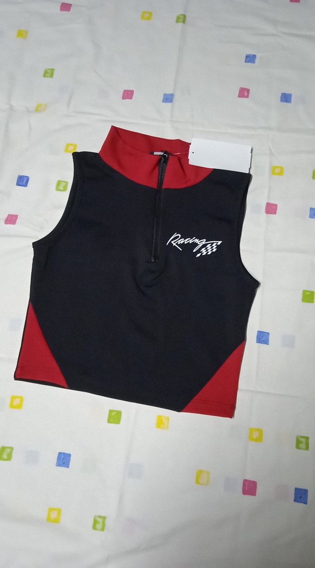 Kırmızı Siyah Fermuarlı Bluz - Görsel 3