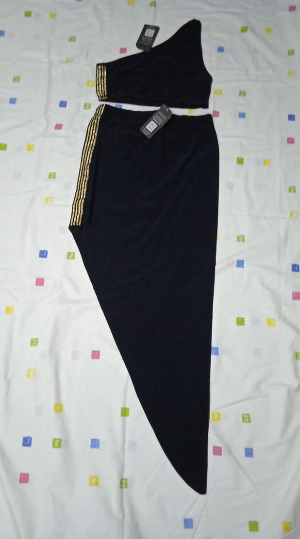 Siyah Asimetrik Kesim Kadın Uzun Etek Takım - Görsel 2