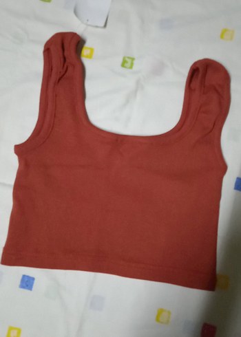 Kiremit Rengi Düz Mini Crop Top - Görsel 2