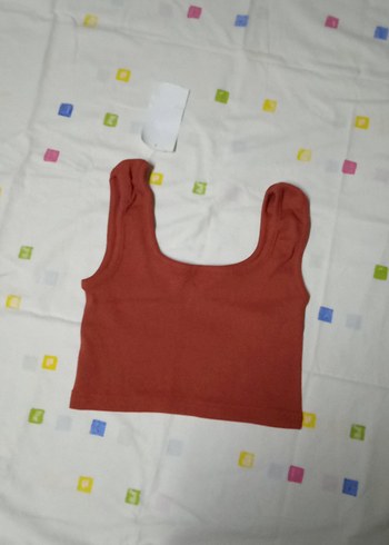 Kiremit Rengi Düz Mini Crop Top - Görsel 3