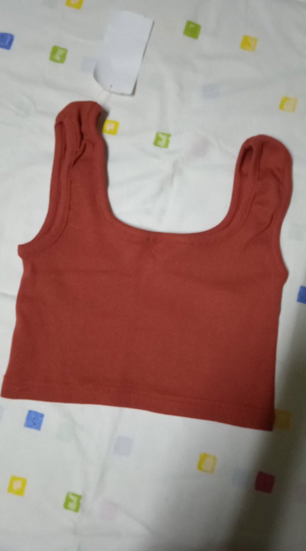 Kiremit Rengi Düz Mini Crop Top - Görsel 2