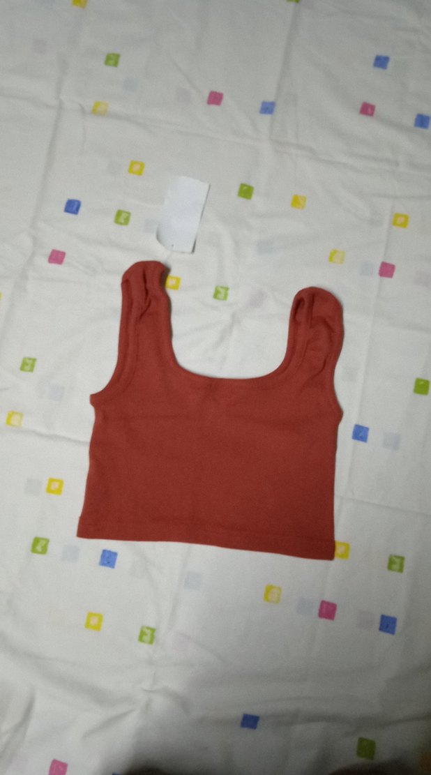 Kiremit Rengi Düz Mini Crop Top - Görsel 3