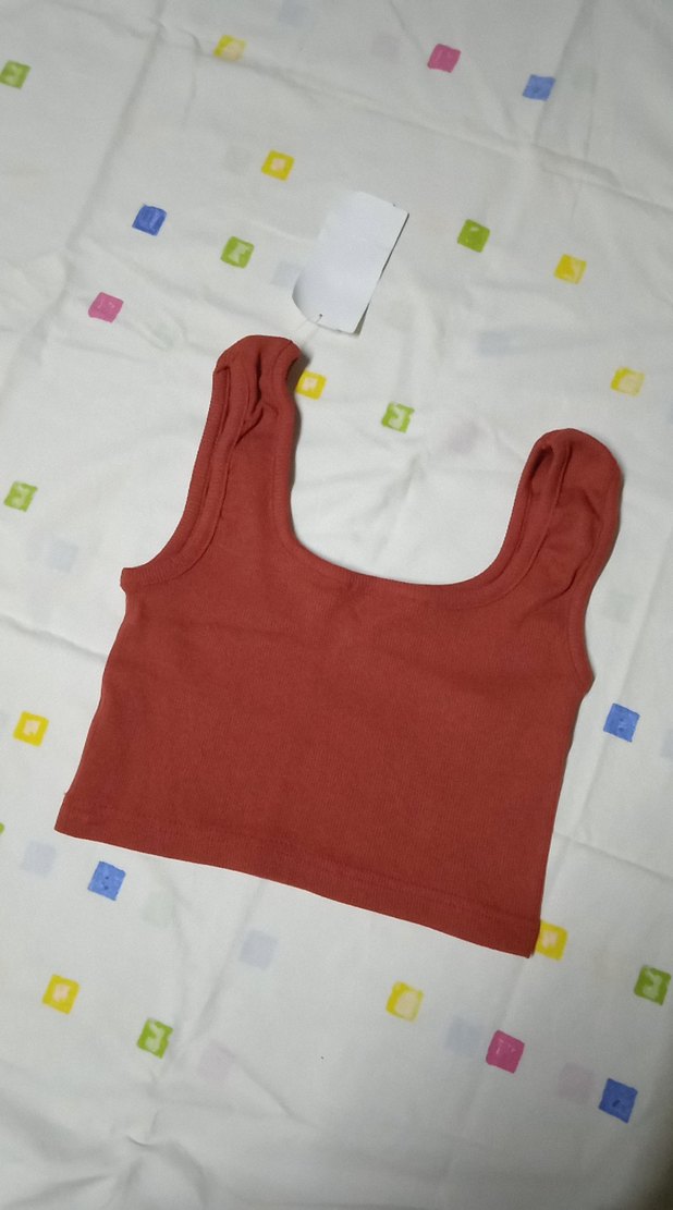 Kiremit Rengi Düz Mini Crop Top - Görsel 4
