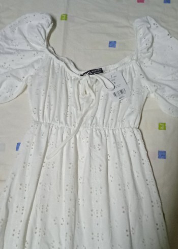 Uzun Beyaz Nakışlı Pamuklu Bohem Elbise - Görsel 6