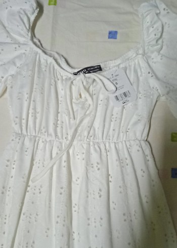 Uzun Beyaz Nakışlı Pamuklu Bohem Elbise - Görsel 7