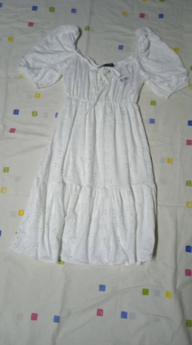 Uzun Beyaz Nakışlı Pamuklu Bohem Elbise - Görsel 2