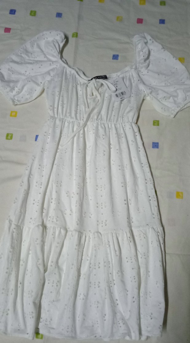 Uzun Beyaz Nakışlı Pamuklu Bohem Elbise - Görsel 5