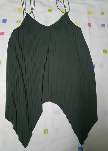 Yeşil Pilili V Yaka Kolsuz Midi Bluz - Görsel 2