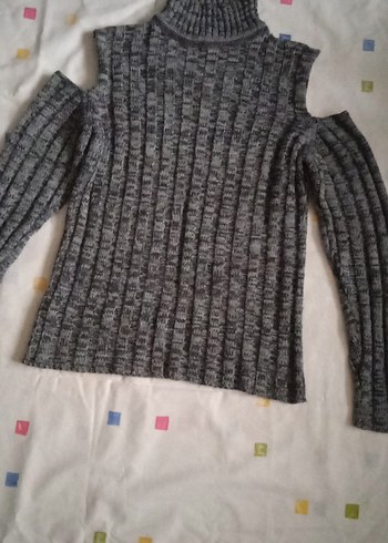 Gri Balıkçı Yaka Örgü Kadın Kazak - Görsel 4