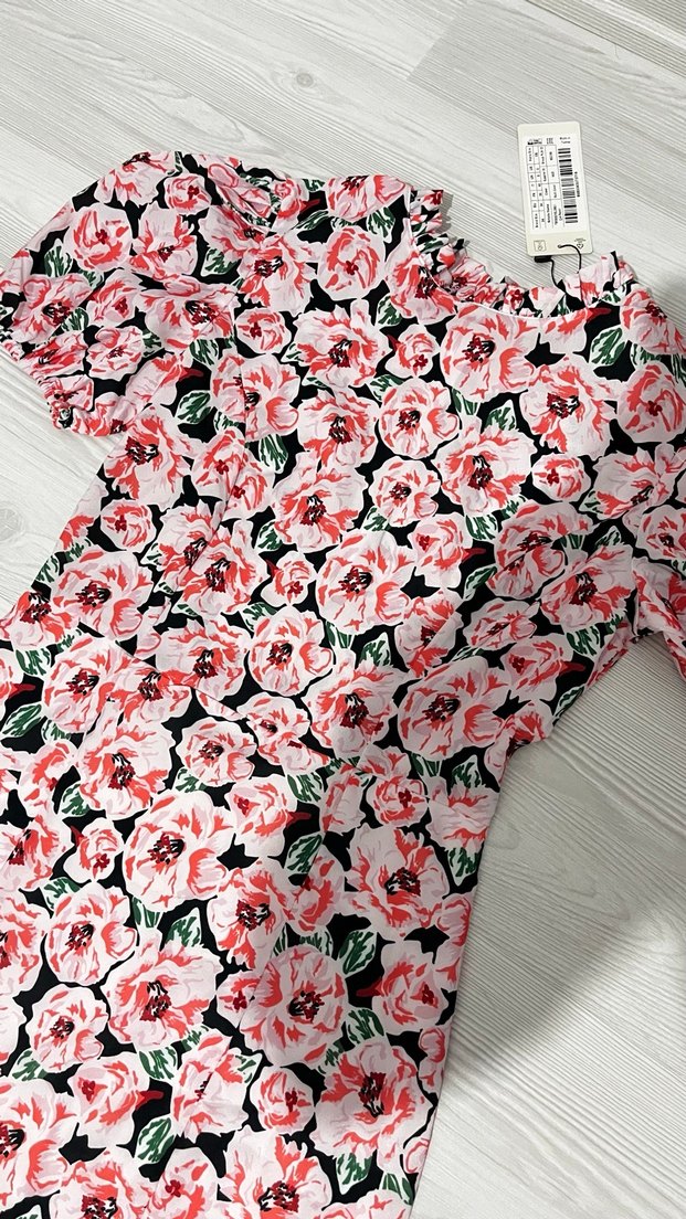 Pembe Çiçek Desenli Mini Elbise - Görsel 3