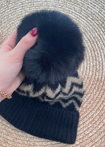 Bohem Tarz Gri Kahverengi Ponponlu Örgü Bere - Görsel 3