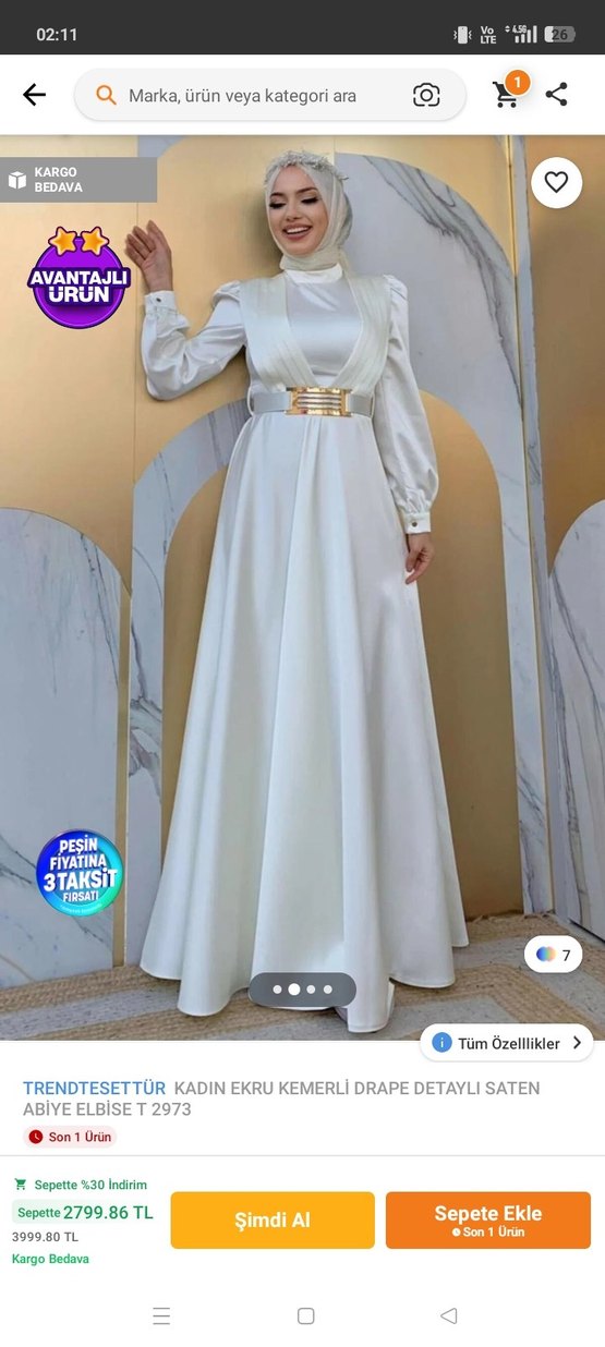 Kadın Uzun Kollu Beyaz Drapeli Abiye - Görsel 2