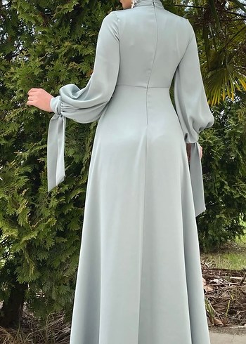 Gri Uzun Kollu Etnik Desenli Kadın Elbise - Görsel 3