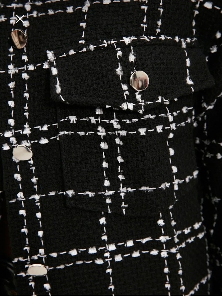 Düğmeli Siyah Kareli Kadın Gömlek - Görsel 3