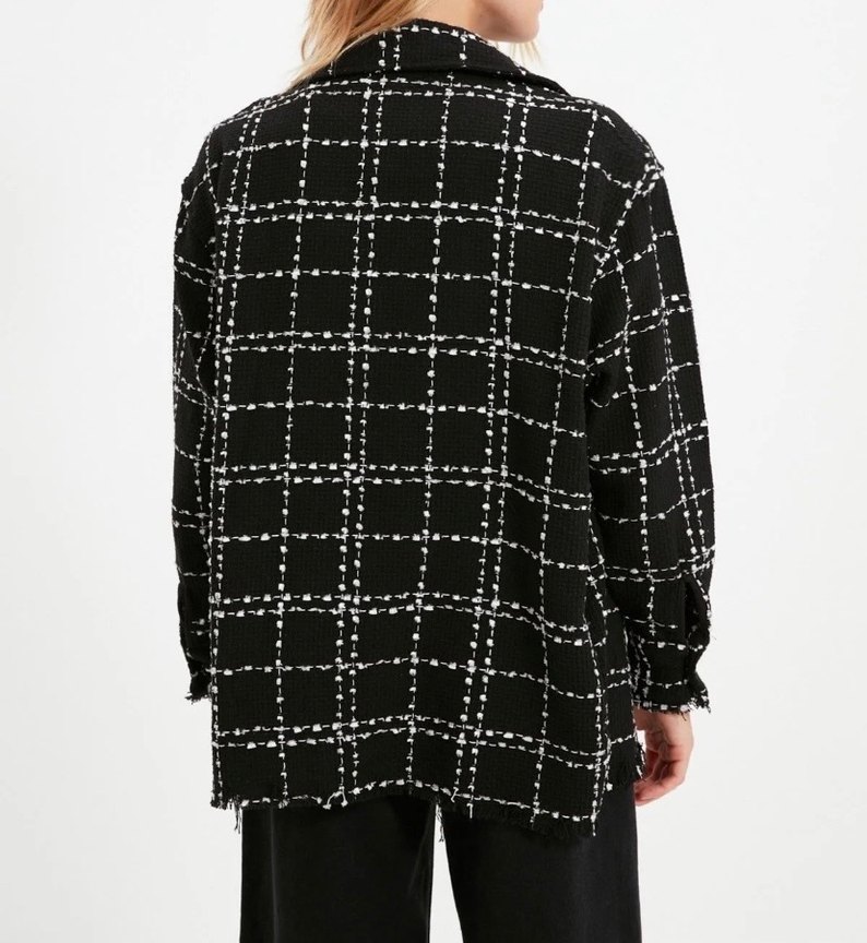 Düğmeli Siyah Kareli Kadın Gömlek - Görsel 2