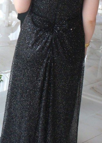 Siyah Simli Uzun Madonnda Yaka Kadın Abiye Elbise - Görsel 3