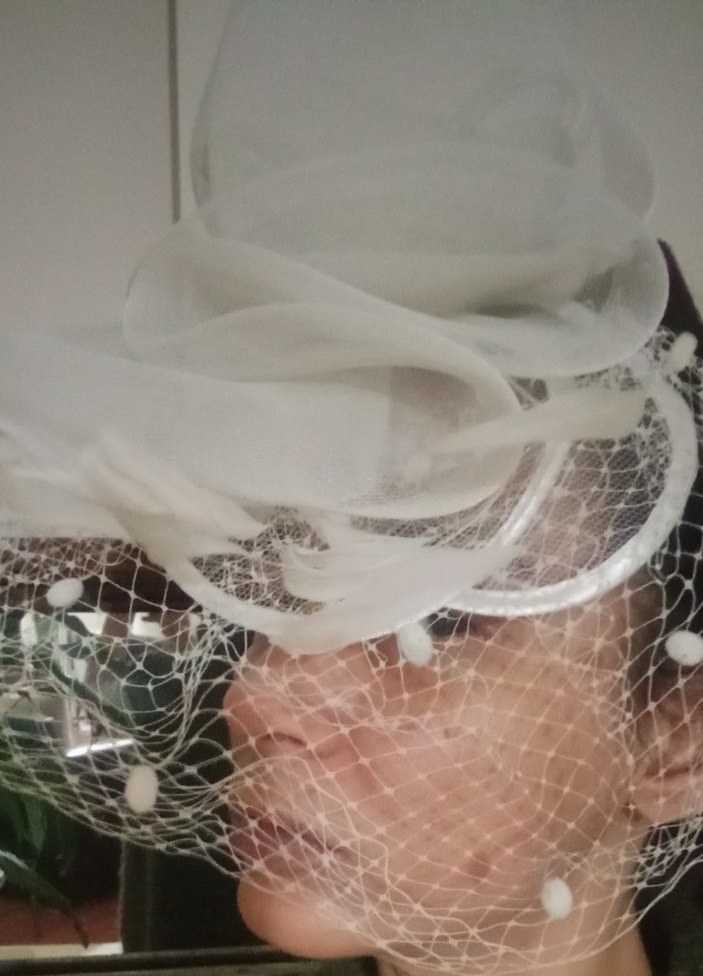 Beyaz Dantel Avant-Garde Gelin Şapkası - Görsel 2